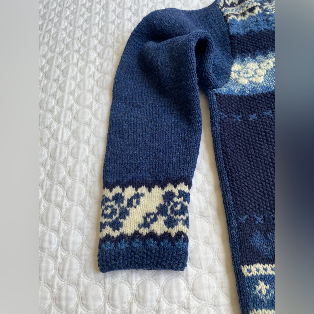 Vintage Jones New York SPORT Women Hand Knit Sweater Sz L Blue White 100% Wool - Picture 5 of 14